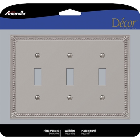 Amerelle Wall Plate, Number of Gangs: 3 gang Metal, Brushed Nickel Finish, Gray 74TTTBN